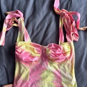 Pink and Yellow Tie-Dye Top with Bow Straps